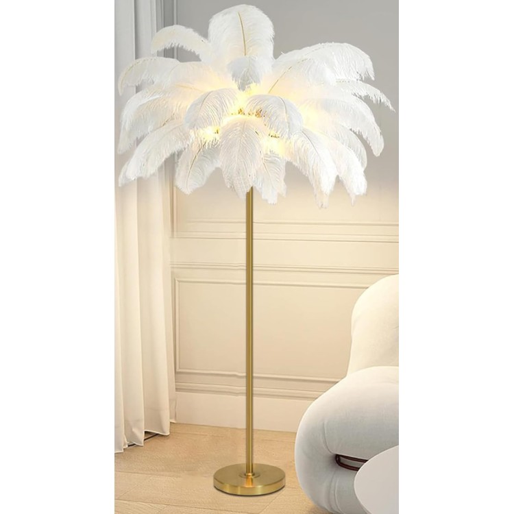 Lampa pióra białe podstawa złota 60cm