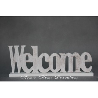 Drewniany napis ''Welcome'', biały (przecierany)